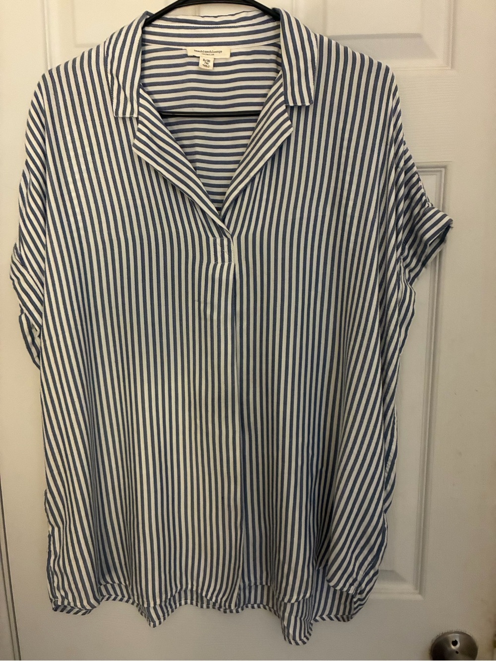 Womens Blue and White Vertical Stripe flowy light weight Tunic